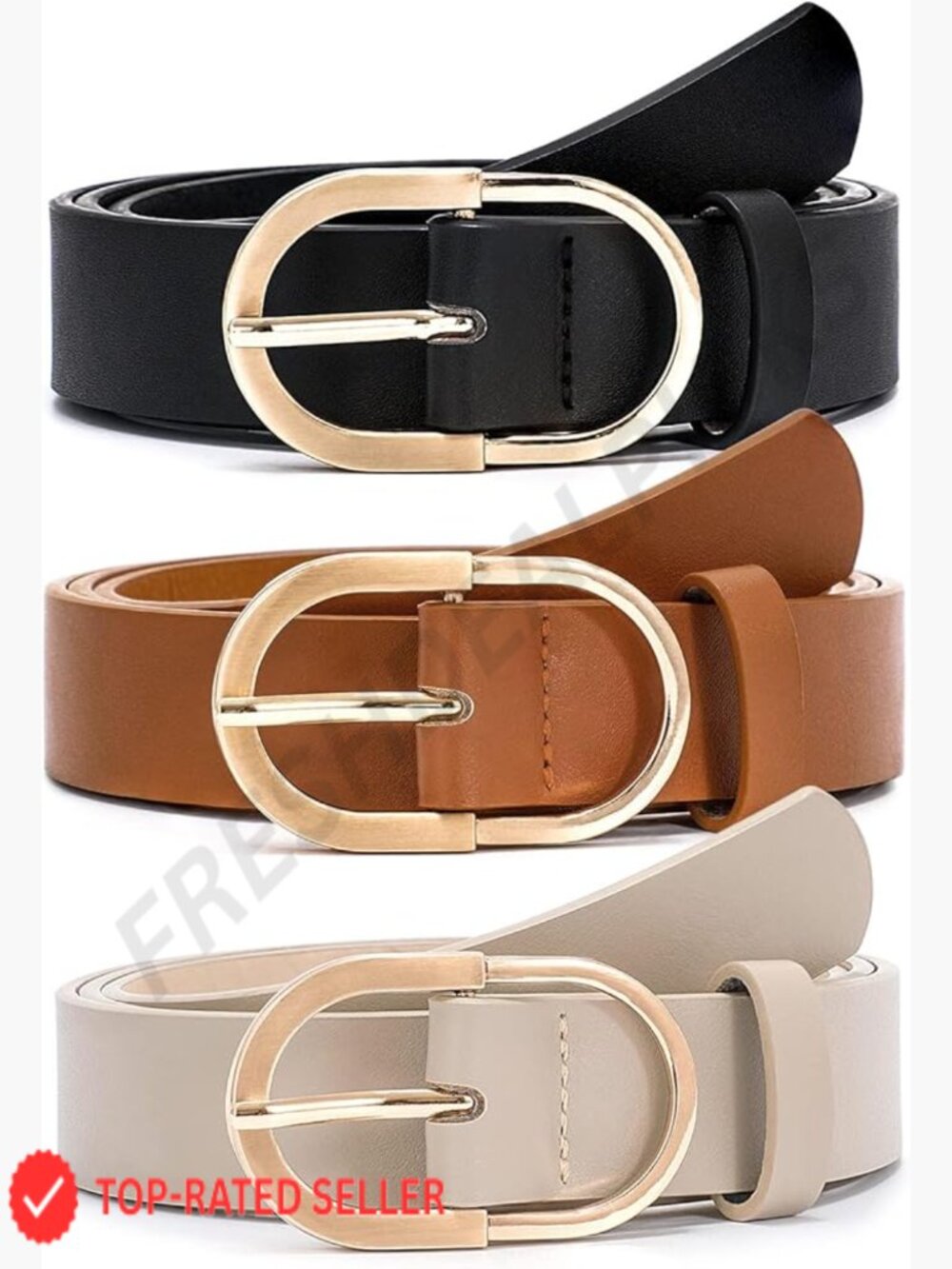 Women's Faux Leather Belts Gold Buckle Classic Minimalist Adjustable Dress Belt